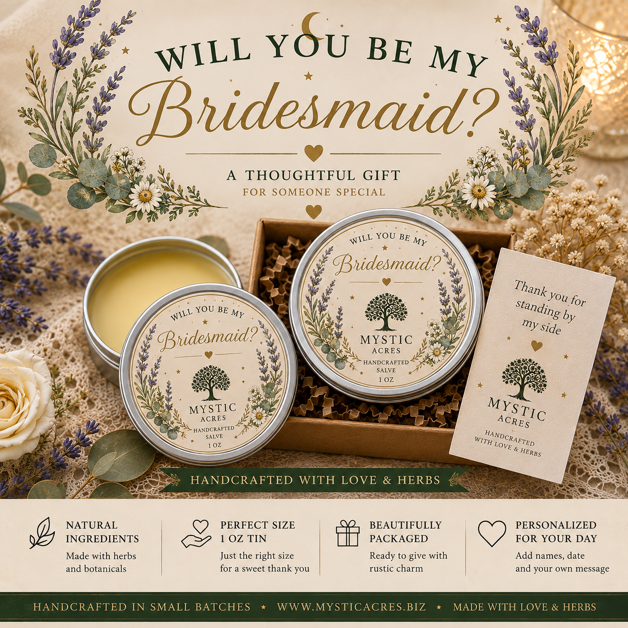 Will You Be My Bridesmaid Gift- Personalized Salve - Bridesmaid Gift - Handmade Botanical Gift