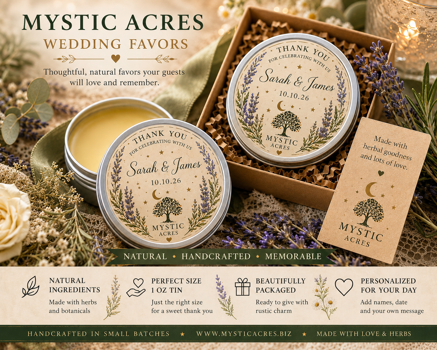 Personalized Wedding Favors - Handcrafted Herbal Tins